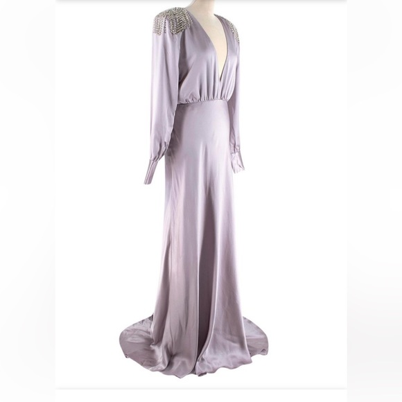 Alessandra Rich Crystal Embellished Lavender Silk Gown Size 36 - Picture 4 of 12
